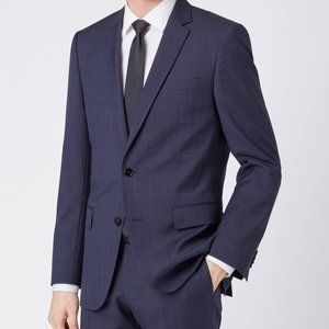 Hugo Boss Mens 'Huge6' Blue Regular Fit Wool Plaid Sport Coat Blazer 42R